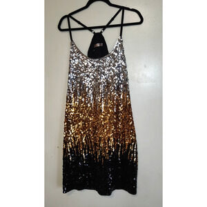 Maner Sequin Dress Women's XXL Ombre Silver Gold Black Stretchy Racer Back Lined
